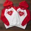 Valentine’s Day Special White & Red Special Pack of 2 Couples Matching Pullover Hoodie