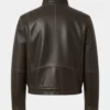 Women's Dark Brown High Collar Leather Bomber Jacket