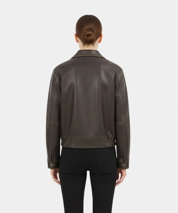 Women's Distressed Oversized Dark Brown Leather Bomber Jacket