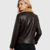 Women's Old Style Dark Brown Fur Shearling Collar Leather Jacket