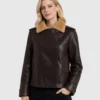Women's Old Style Shearling Collar Leather Jacket Dark Brown