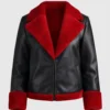 Women's Valentine Day Aviator Red & Black Shearling Leather Jacket