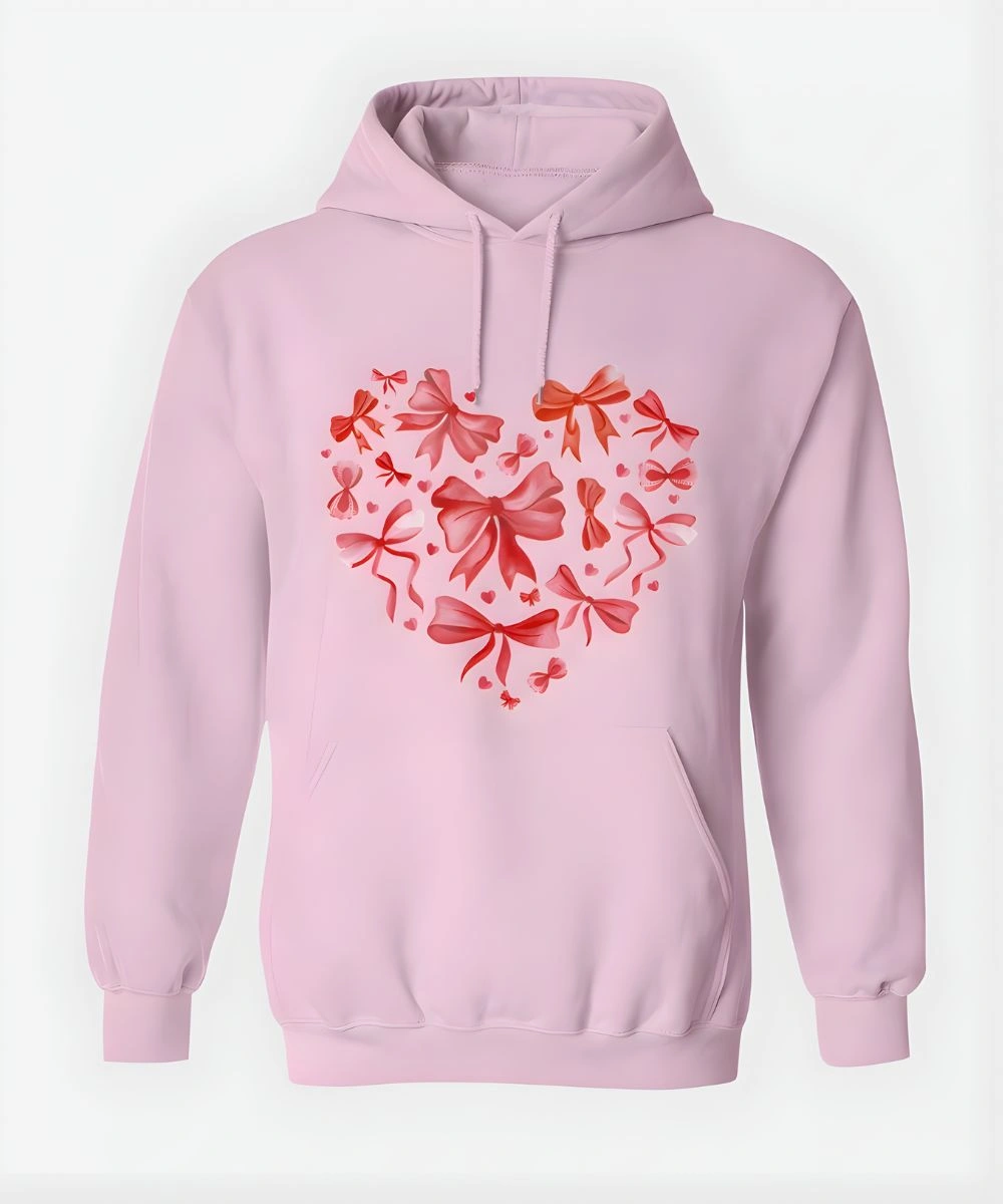 Women's Valentine Day Coquette Heart Pink Pullover Fleece Hoodie