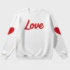 Women's Valentine Day Love Heart-Print Sleeve Fleece White & Red Pullover Sweatshirt