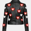 Women's Valentine's Day Maje Heart Printed Black Biker Cropped Leather Jacket